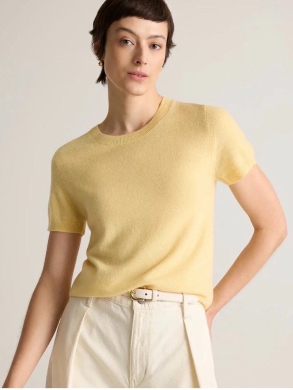 Quince 100% Mongolian Cashmere Tee Butter Yellow Sleeved Top XL